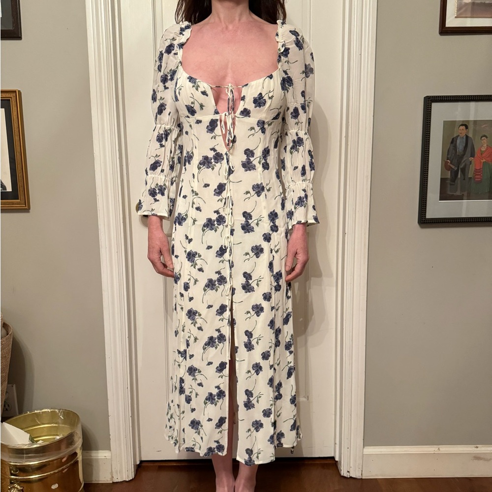 White and blue reformation dress size 4